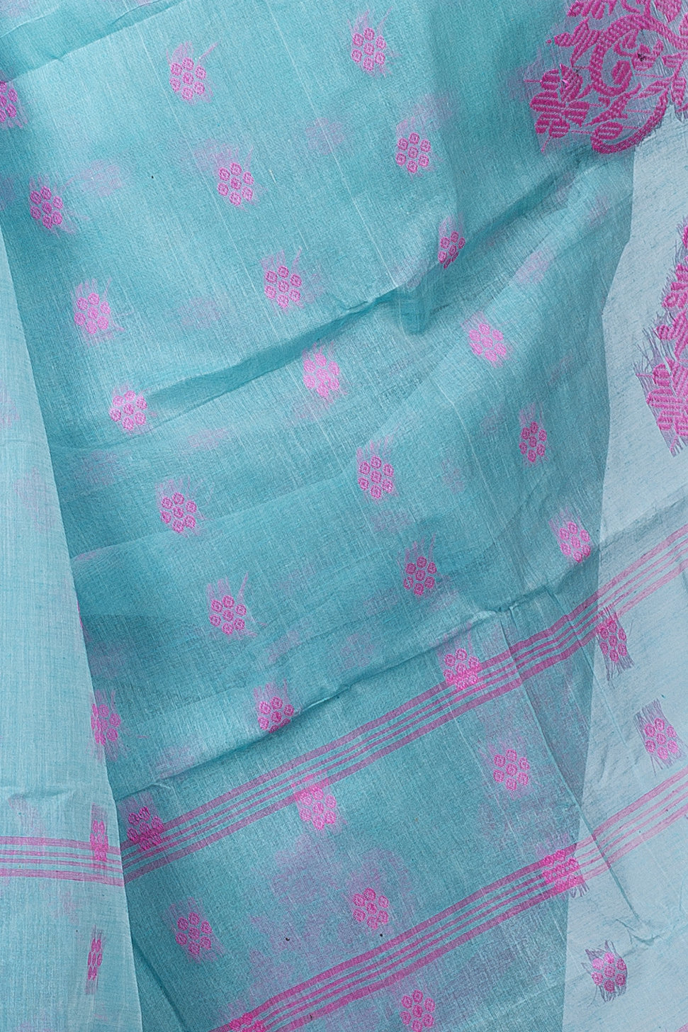 Cyan Pure Cotton Botgach Tant Saree (536)
